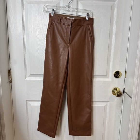 Aritzia Pants - Aritzia Babaton Women Vegan Leather Pants Straight Leg Sz 0 Light Brown